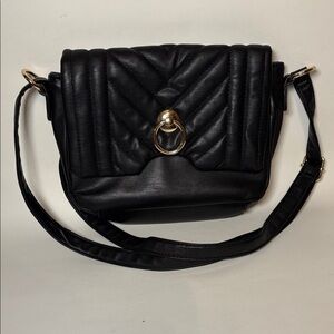 Alexis Bendel Black Quilted Faux Leather Crossbody Shoulder Bag 10x7x3